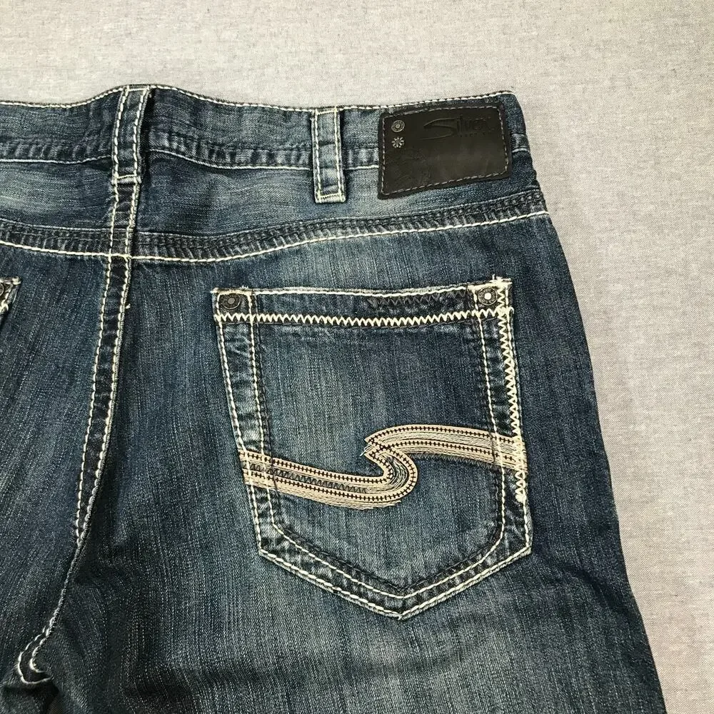Silver Jeans Co Men's 38x32 Zac Blue Jeans Relaxed Straight Denim 100% Cotton J
